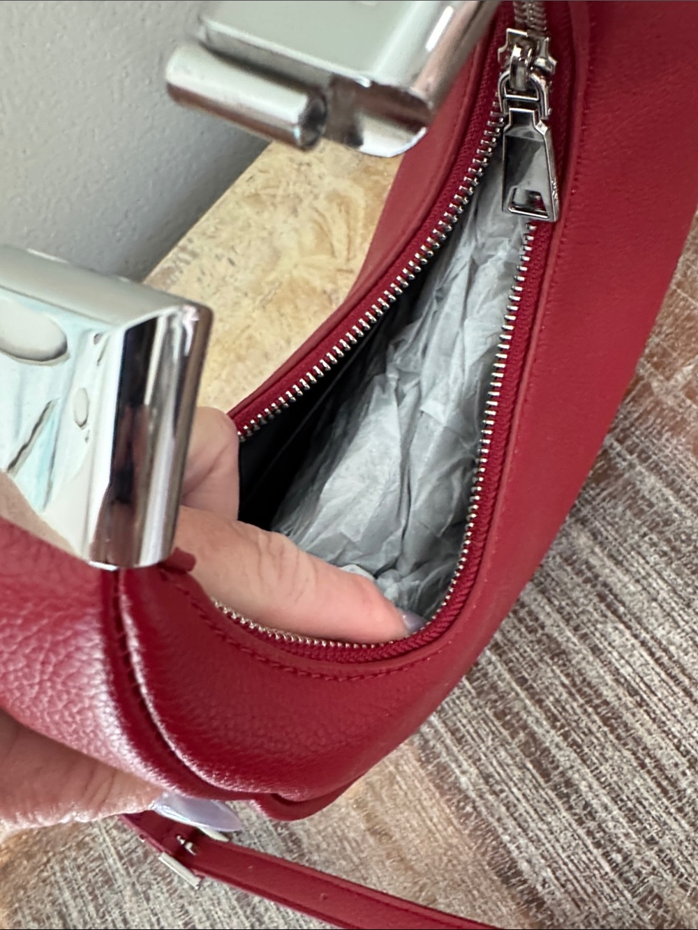 DKNY Red Crescent Crossbody Bag - NWOT - Picture 8 of 10